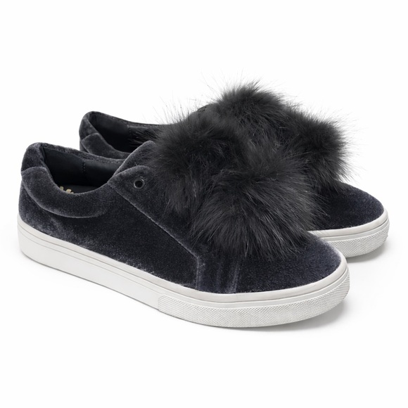 Sam Edelman Shoes - Sam Edelman Leya Velvet Faux Fur Slip On Sneakers Gray 7.5